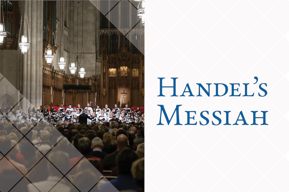 Photo of a choir singing. Text: Handel&#39;s Messiah